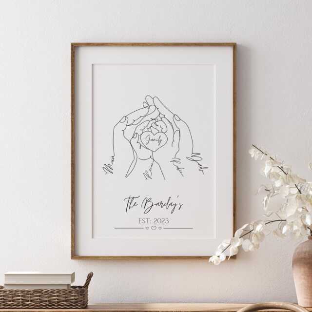 Personalised Family Line Art Print Newborn Gift, Valentines Day Gift - image 1