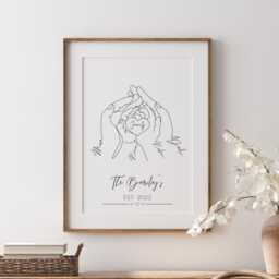 Personalised Family Line Art Print Newborn Gift, Valentines Day Gift - thumbnail 1