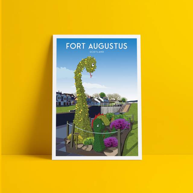 Fort Augustus Travel Poster - Loch Ness Monster Scottish Highlands Great Glen Way Caledonian Canal - image 1
