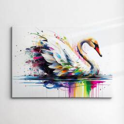 Beautiful Swan Animal Abstract Queen Oil Painting Splatter Style Wall Art Framed Canvas Poster Print, Home/Office Room Decor Gifts - thumbnail 3