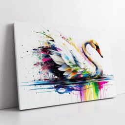 Beautiful Swan Animal Abstract Queen Oil Painting Splatter Style Wall Art Framed Canvas Poster Print, Home/Office Room Decor Gifts - thumbnail 2