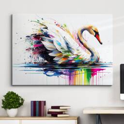 Beautiful Swan Animal Abstract Queen Oil Painting Splatter Style Wall Art Framed Canvas Poster Print, Home/Office Room Decor Gifts - thumbnail 1