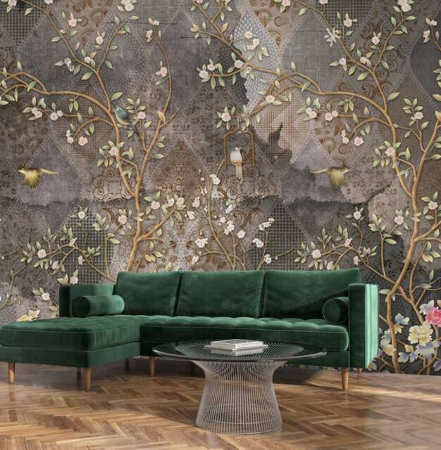 Vintage Mural Japanese Garden Chinoiserie Birds Flowers Bedroom Wallpaper Wall Decor Self Adhesive Exclusive Design Photo - image 1