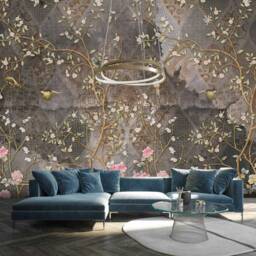 Vintage Mural Japanese Garden Chinoiserie Birds Flowers Bedroom Wallpaper Wall Decor Self Adhesive Exclusive Design Photo - thumbnail 3