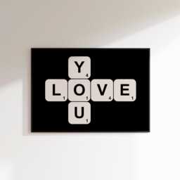 Love You Scrabble Print - Living Room Hallway Wall Art Couples Bedroom Decor Valentines Prints Pink - thumbnail 2