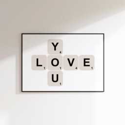 Love You Scrabble Print - Living Room Hallway Wall Art Couples Bedroom Decor Valentines Prints Pink - thumbnail 3