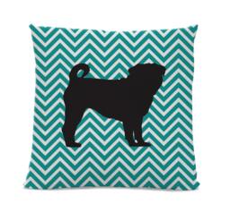 Chevron Pug Pillow - Silhouette Modern Home Decor Living Room Teal White Dog Home Decor - thumbnail 1