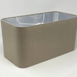 Taupe Brown Textured 100% Linen Brushed Silver Rounded Rectangle Lampshade - thumbnail 2