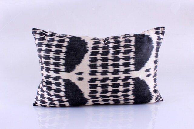 Ikat Silk Velvet Pillow 16x24 - Handmade Boho Cushion Cover Turkish Home Decor Accent - image 1