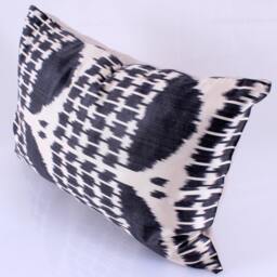 Ikat Silk Velvet Pillow 16x24 - Handmade Boho Cushion Cover Turkish Home Decor Accent - thumbnail 3