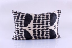 Ikat Silk Velvet Pillow 16x24 - Handmade Boho Cushion Cover Turkish Home Decor Accent