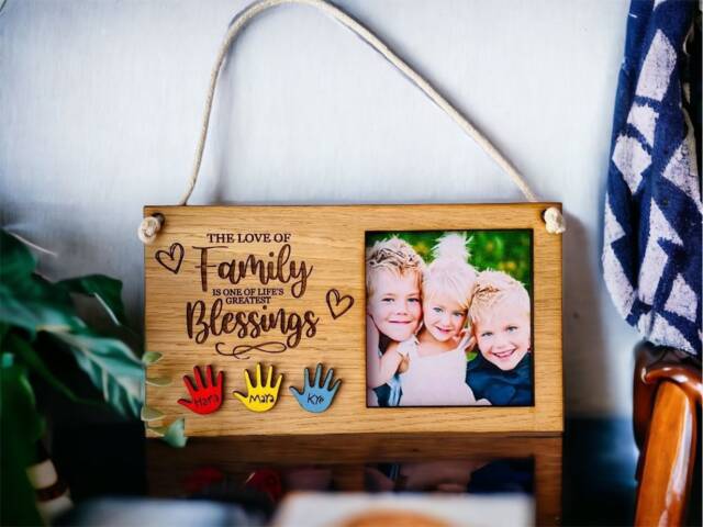 Mothers Day Gift For Mum - Mummy Nanny From Daughter Family Wooden Engraved Sign Handprint Plaque - image 1