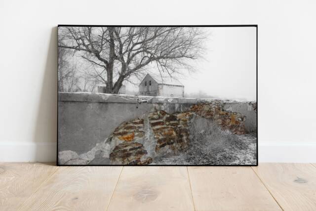 Farmhouse Print, Decor, Barn Art, Rustic Home Rock Wall , Black & White Country Farm Print - image 1