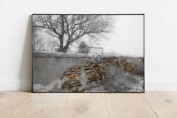 Farmhouse Print, Decor, Barn Art, Rustic Home Rock Wall , Black & White Country Farm Print - thumbnail 1