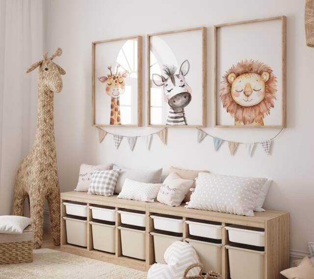 Safari Baby Animal Nursery Prints, Set Of 3, Prints, Wall Art, Prints For Nursery, Christmas Gift - image 1