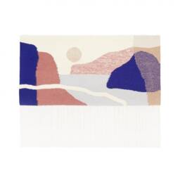 Vertical Wall Decor Hand Woven Of Recycled Wool - Elara Fiords Inspired Panorama in Navy Blue & Dusty Pink Unique Handmade Tapestry - thumbnail 3
