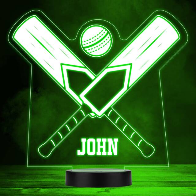 Cricket Bats & Ball Sports Fan Personalised Gift Colour Changing Night Light - image 1