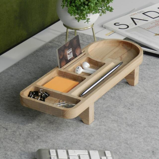 Wood Desk Organizer, Modern Table Accessories, Phone, Pencil, Business Card Holder, Design Wooden Storage - image 1