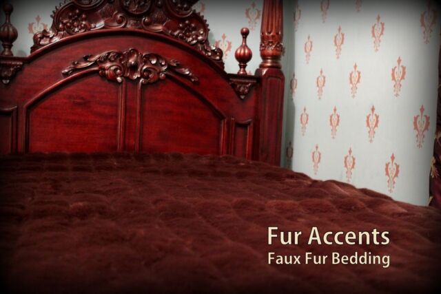 Fur Accents Faux Fur Bedspread/Comforter Sable Brown Ribbed Mink - image 1