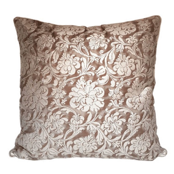 Throw Pillow Cushion Cover Fortuny Fabric Grey, Brown & Silvery Gold Cimarosa Pattern - Made in Italy - image 1