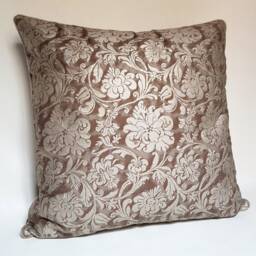 Throw Pillow Cushion Cover Fortuny Fabric Grey, Brown & Silvery Gold Cimarosa Pattern - Made in Italy - thumbnail 2