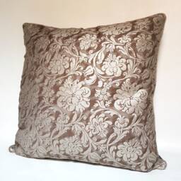 Throw Pillow Cushion Cover Fortuny Fabric Grey, Brown & Silvery Gold Cimarosa Pattern - Made in Italy - thumbnail 3