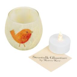 Robin Tealight Candle Holder - Strawsilk Glass Votive With Led Included - thumbnail 2