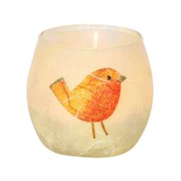 Robin Tealight Candle Holder - Strawsilk Glass Votive With Led Included - thumbnail 3