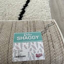 New Ivory Black Soft Modern Shaggy Rug Moroccan Sketch Design Thick Non Shed 5cm Pile - thumbnail 2