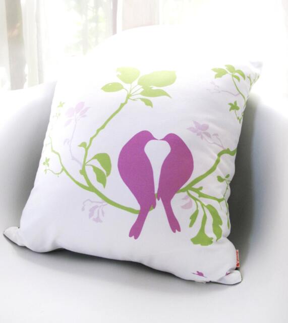 Love Birds Pillow Cover Purple Lavender Print, 16 Inch Square - image 1
