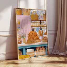 French Bakery Wall Art Print, Croissant & Bread Shop Poster, Rustic Kitchen Decor Food Artwork - thumbnail 2