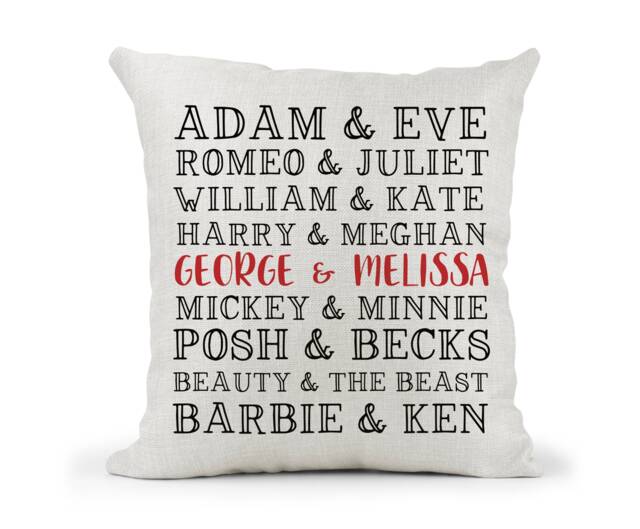 Personalised Cushion, Famous Couples Wedding, Engagement, Anniversary, New Home Gift - image 1