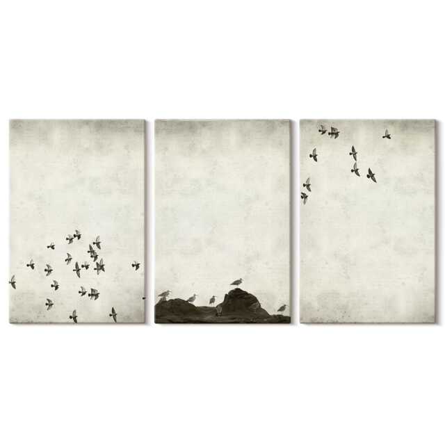 Set Of 3 Canvas Prints - Birds in Flight Painted Minimalist Style, Beige Photo Print, Animals Wall Decor - image 1