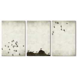 Set Of 3 Canvas Prints - Birds in Flight Painted Minimalist Style, Beige Photo Print, Animals Wall Decor - thumbnail 1