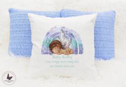 Personalised Angel Baby Cushion, Rainbow Memory Keepsake, Your Wings Were Ready But Our Hearts Not, Sleeping - thumbnail 1