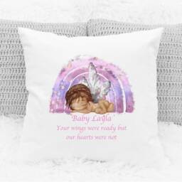 Personalised Angel Baby Cushion, Rainbow Memory Keepsake, Your Wings Were Ready But Our Hearts Not, Sleeping - thumbnail 2