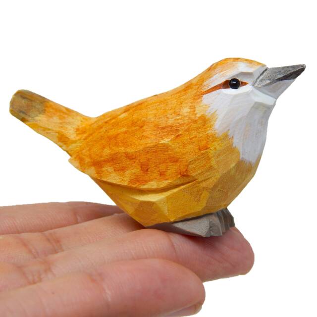 Carolina Wren Wooden Figurine - Hand-Carved Rustic Mini Bird Decor - image 1