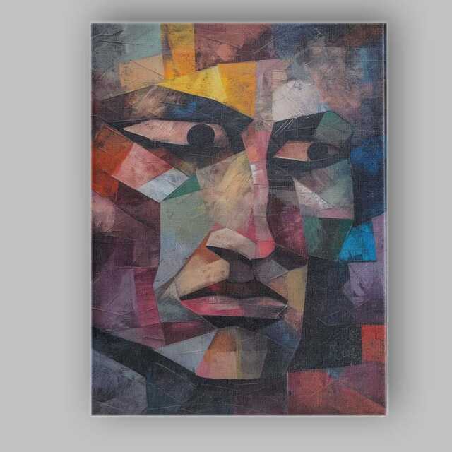 Modern Cubist Human Face Textured Abstract Portrait Canvas Wall Art Print Decor Picture Ready To Hang - image 1