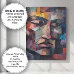 Modern Cubist Human Face Textured Abstract Portrait Canvas Wall Art Print Decor Picture Ready To Hang - thumbnail 3