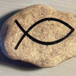 Engraved Natural River Stone - Ichthys Fish Symbol Of Christianity - thumbnail 4