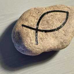 Engraved Natural River Stone - Ichthys Fish Symbol Of Christianity - thumbnail 2