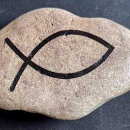 Engraved Natural River Stone - Ichthys Fish Symbol Of Christianity - thumbnail 3