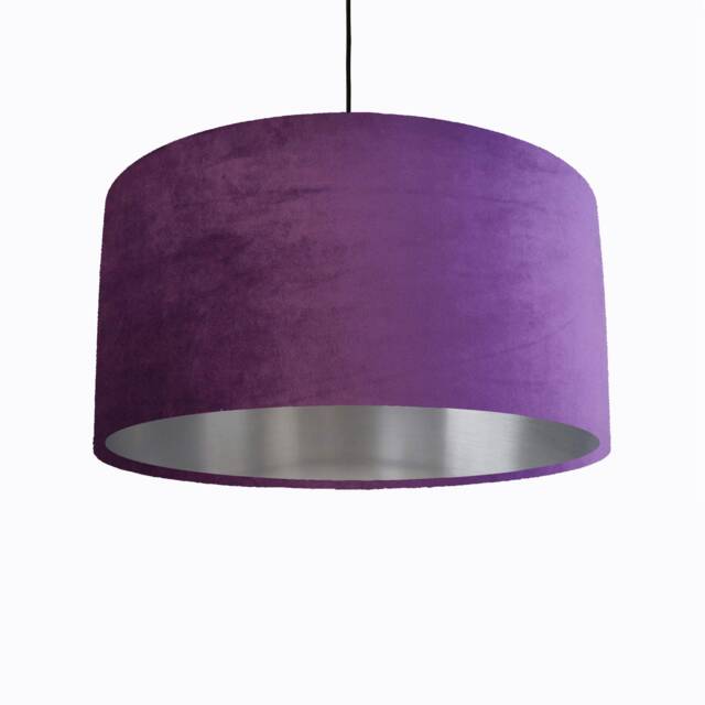Purple Lampshade in Velvet With Silver Lining, Large Plain Ceiling Lightshade - image 1