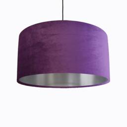 Purple Lampshade in Velvet With Silver Lining, Large Plain Ceiling Lightshade - thumbnail 1