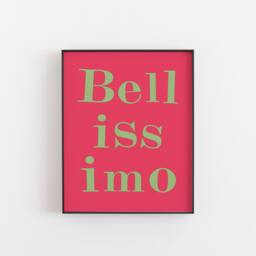 Italian Wall Art, Bellissimo Print, Beautiful Italy, Travel Italy Word Themed Inspired A2, A3 - thumbnail 1