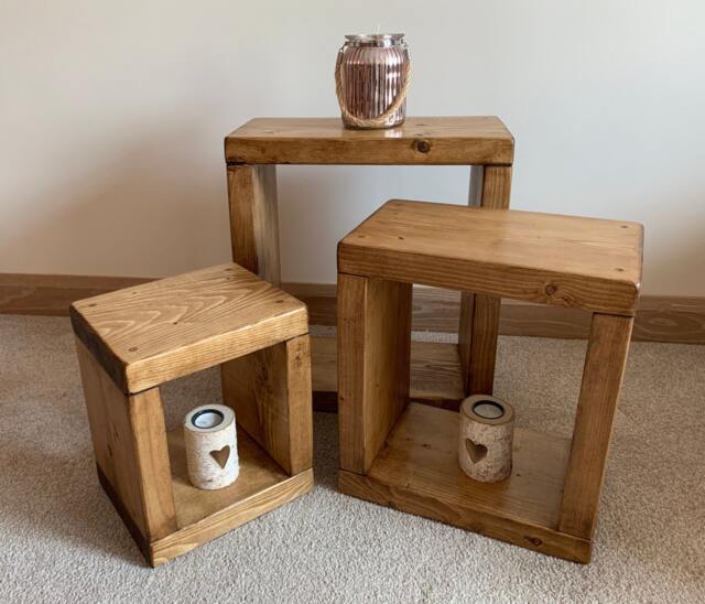 Nest Of Tables Rustic Side Table End Table Cubes Oak Pine Walnut - image 1