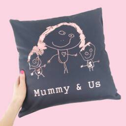 Mummy & Us Cushion - Childrens Drawing Gift Mothers Day Personalised Rose Gold
