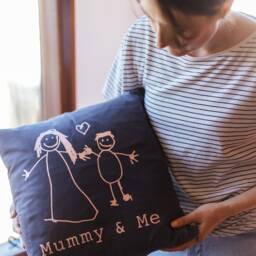 Mummy & Us Cushion - Childrens Drawing Gift Mothers Day Personalised Rose Gold - thumbnail 4