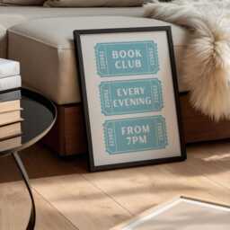 Book Club Retro Ticket Print, Reading Nook Wall Art, Worm Typography Poster, Blue Home Decor - thumbnail 2