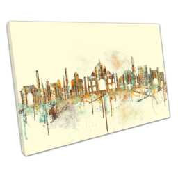 Vibrant India Landmarks Skyline Canvas Art Spray-Painted Urban Cityscape Wall Decor, Ready To Hang - thumbnail 1